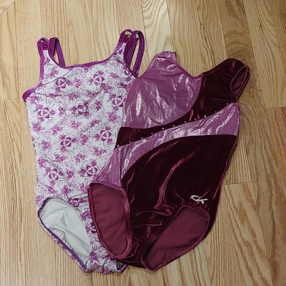 A pair of girls sleeveless gymnastic outfits